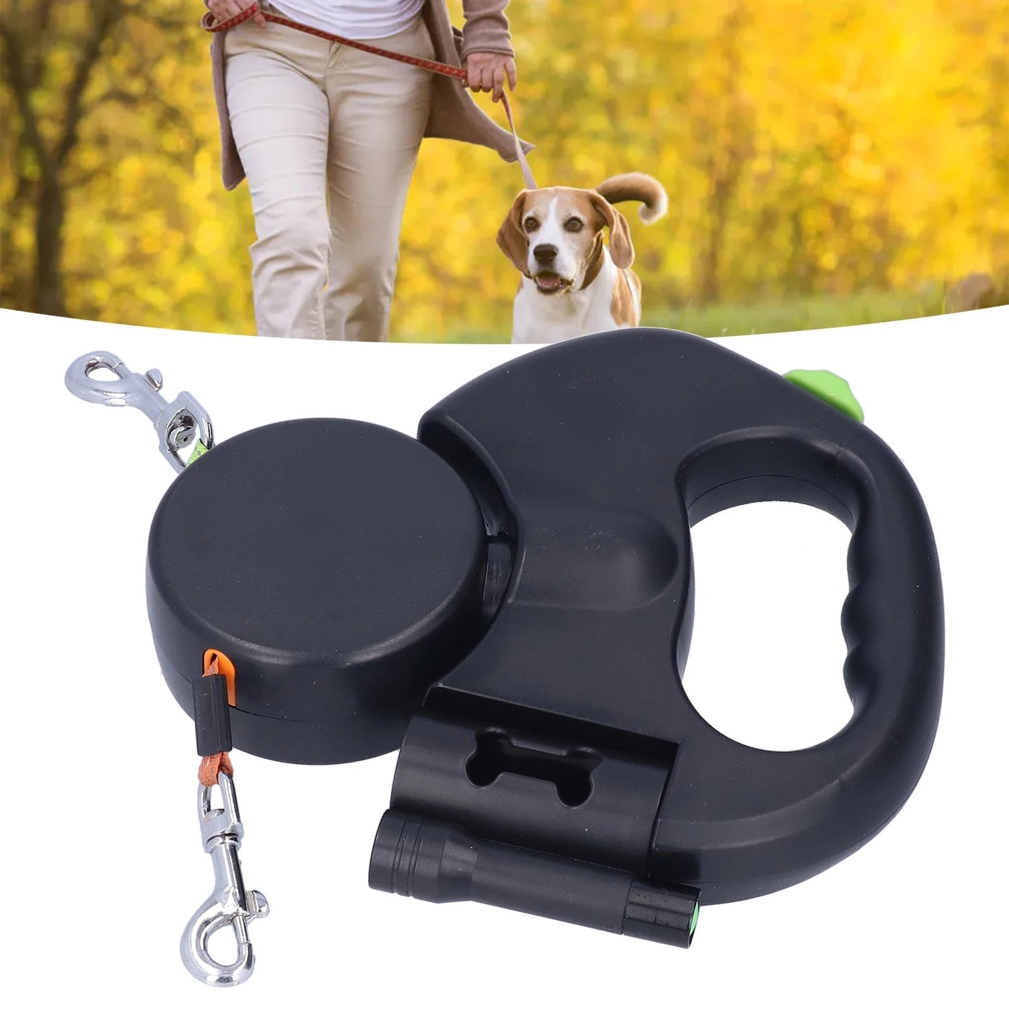 2 einziehbare Doppelleinen für Hunde mit Taschenlampe - Schleppleine Hund