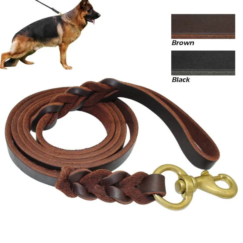 Geflochtene Hundeleine aus Echtem Leder - Schleppleine Hund