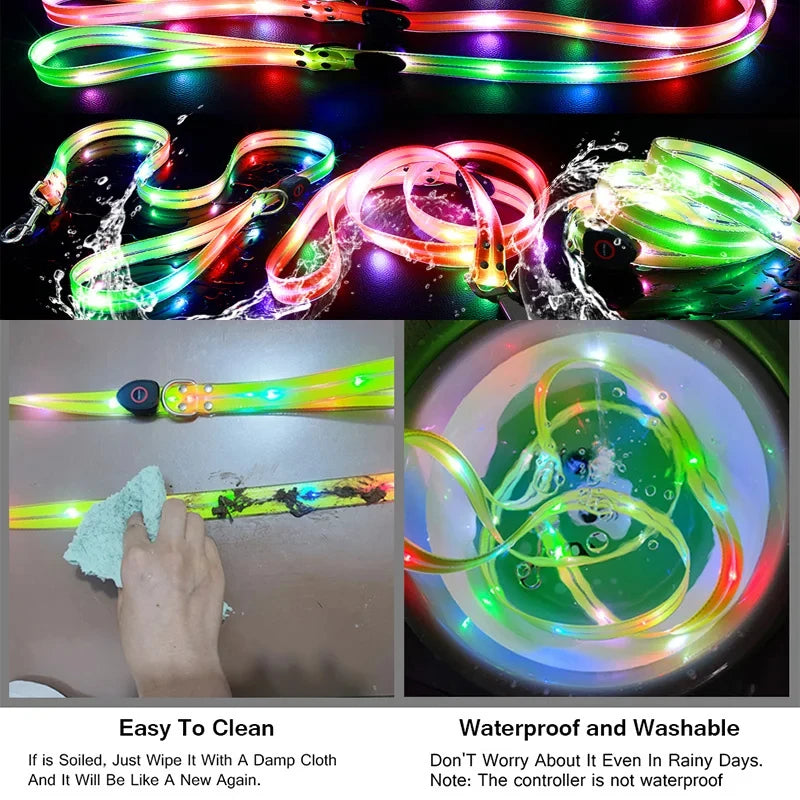Leuchtendes LED Blinkhalsband mit Leine - Schleppleine Hund