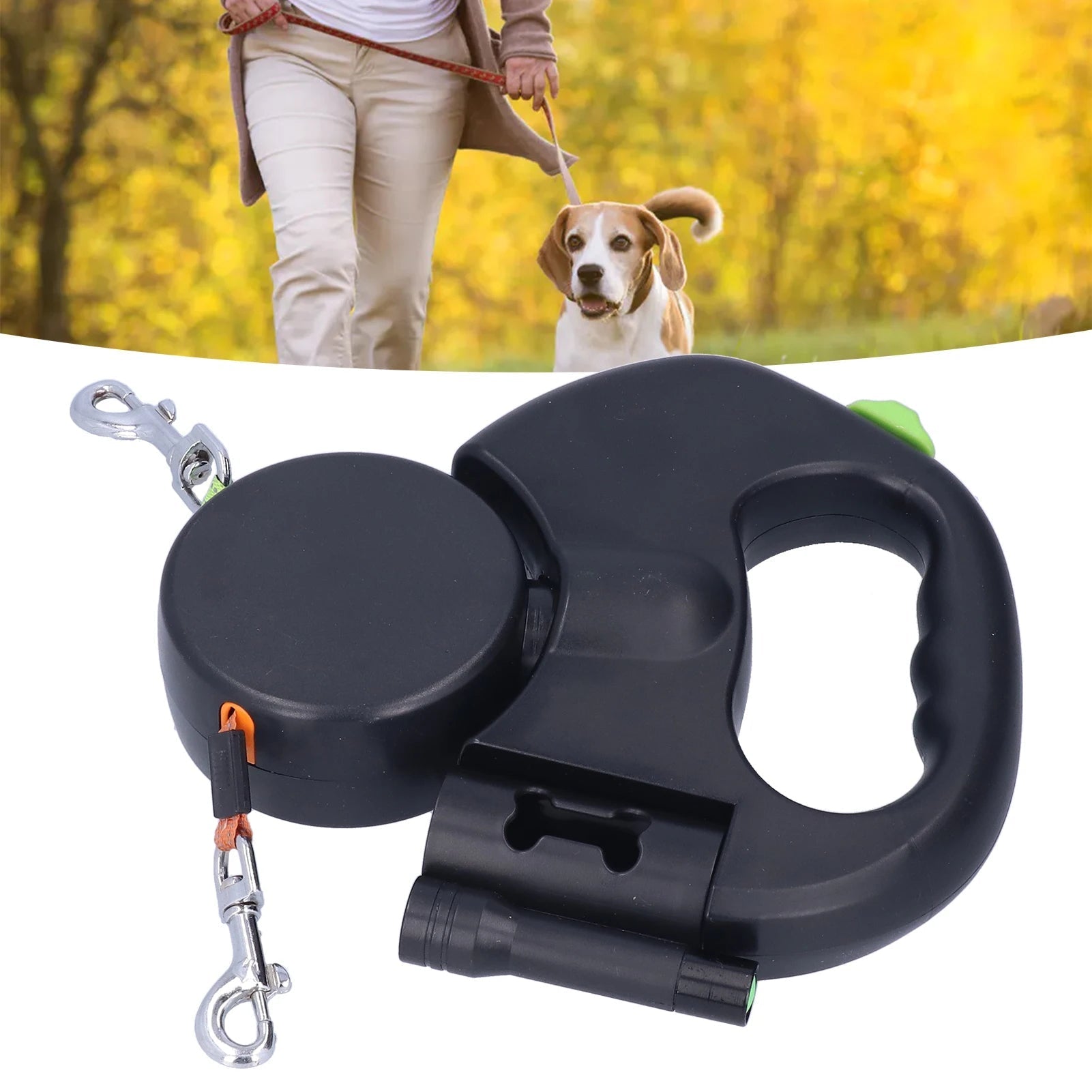 2 einziehbare Doppelleinen für Hunde mit Taschenlampe - Schleppleine Hund
