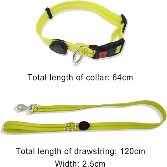 Leuchtendes LED Blinkhalsband mit Leine - Schleppleine Hund