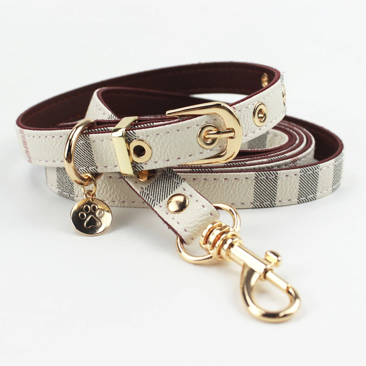 Verstellbares Lederhalsband mit Gestreifter Leine - Schleppleine Hund