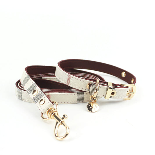 Verstellbares Lederhalsband mit Gestreifter Leine - Schleppleine Hund