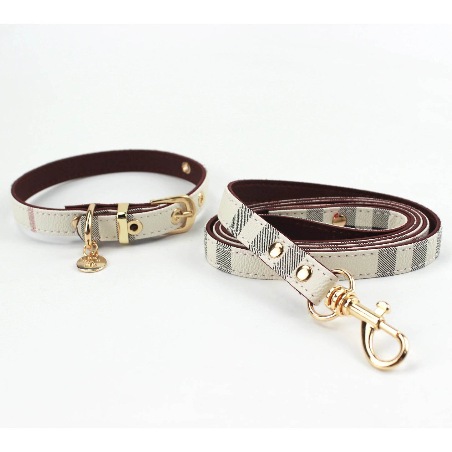 Verstellbares Lederhalsband mit Gestreifter Leine - Schleppleine Hund